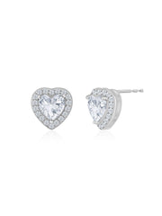 925 Silver American Diamond Earrings Heart Shaped Stud Earrings