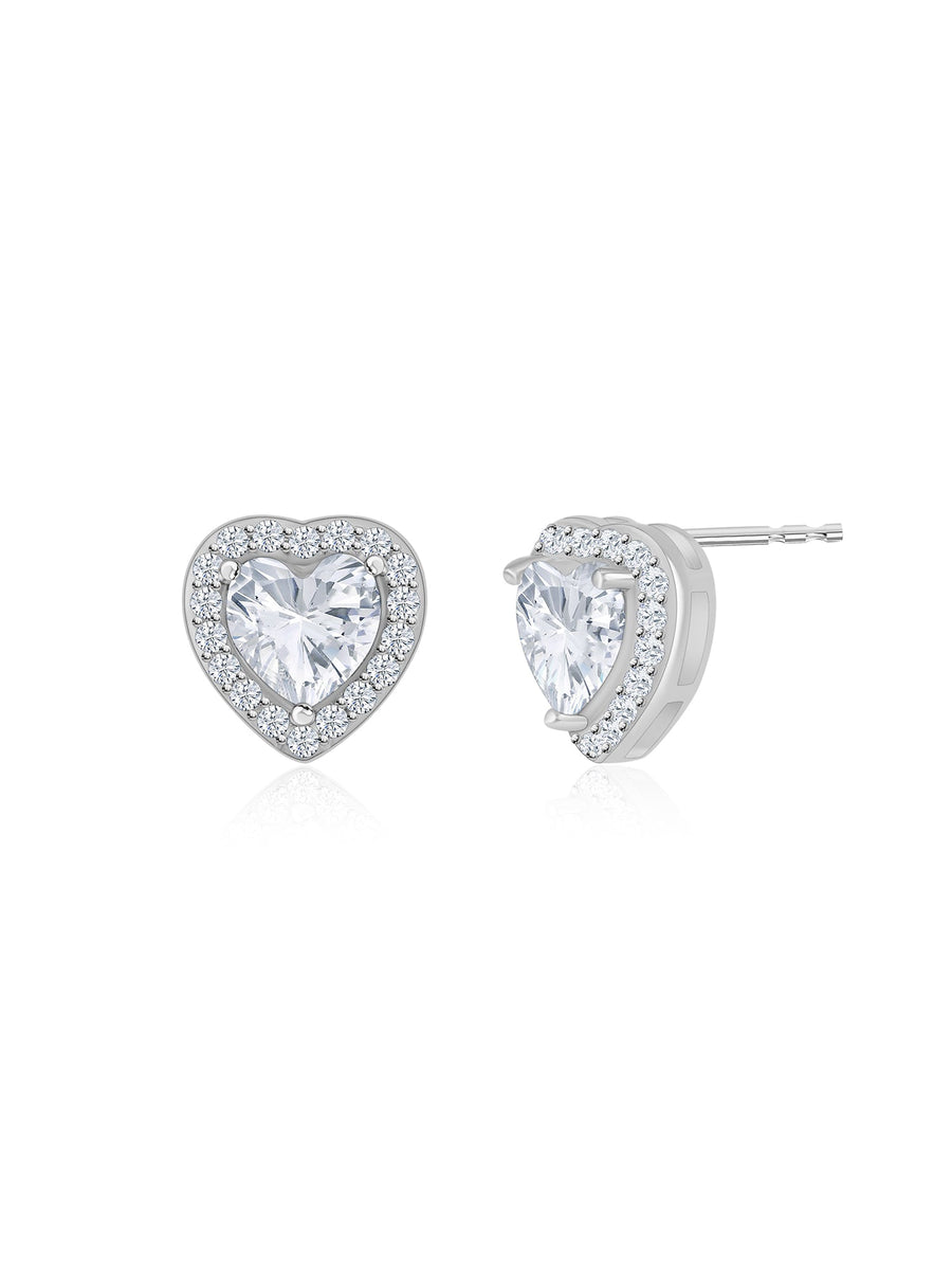 925 Silver American Diamond Earrings Heart Shaped Stud Earrings