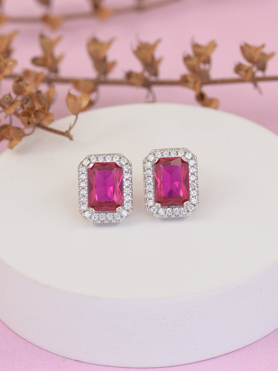 925 SILVER RUBY HALO STUD EARRINGS FOR HER