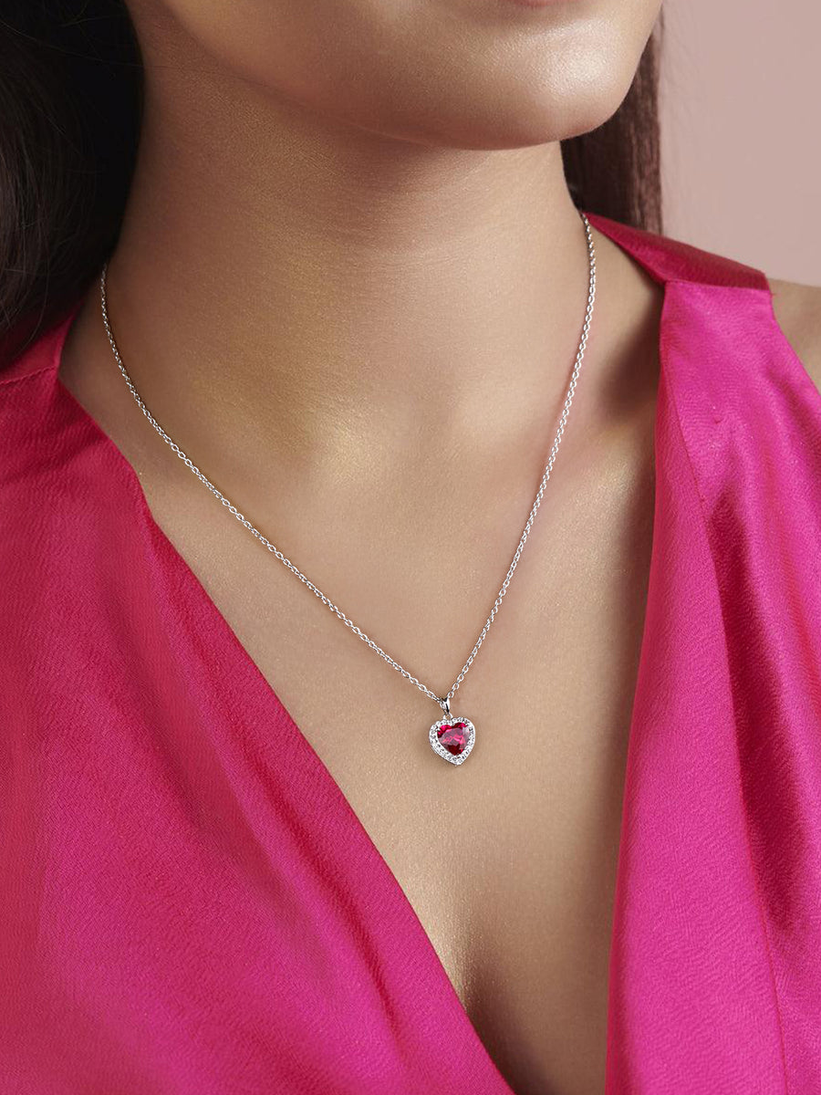 925 Silver Ruby Pendant In Heart Shape
