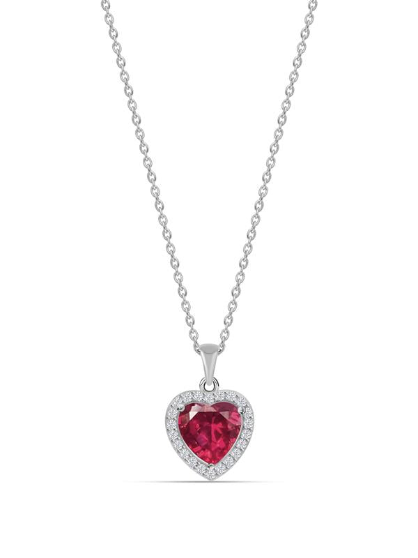 925 Silver Ruby Pendant In Heart Shape