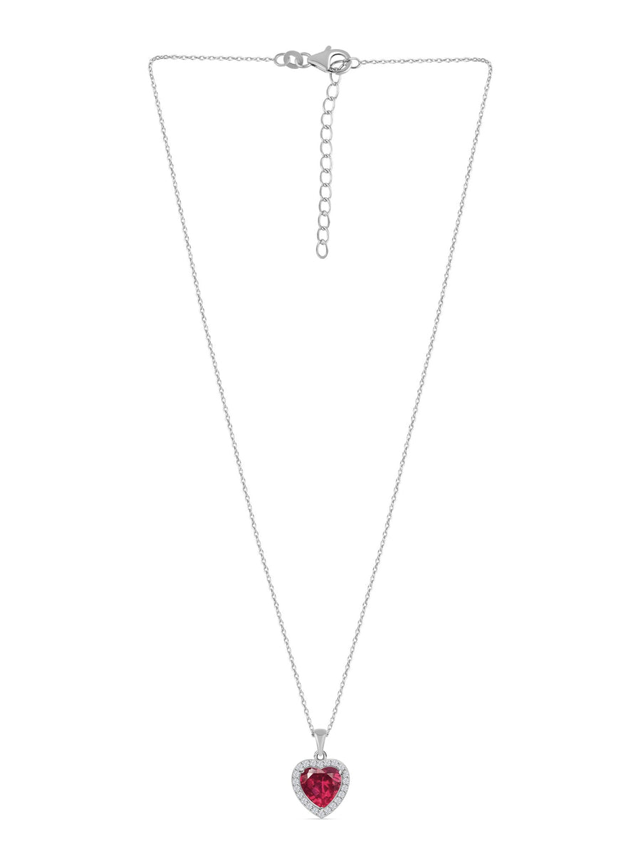925 Silver Ruby Pendant In Heart Shape
