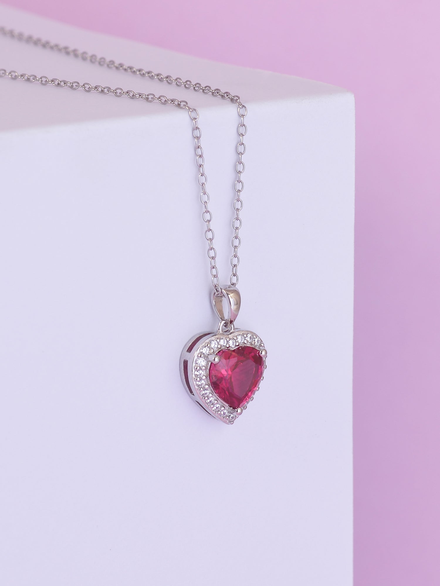 925 SILVER RUBY PENDANT IN HEART SHAPE