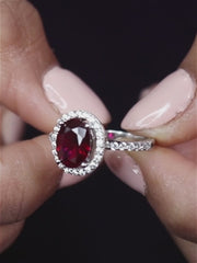 Red Ruby And American Diamond Halo Ring In 925 Silver