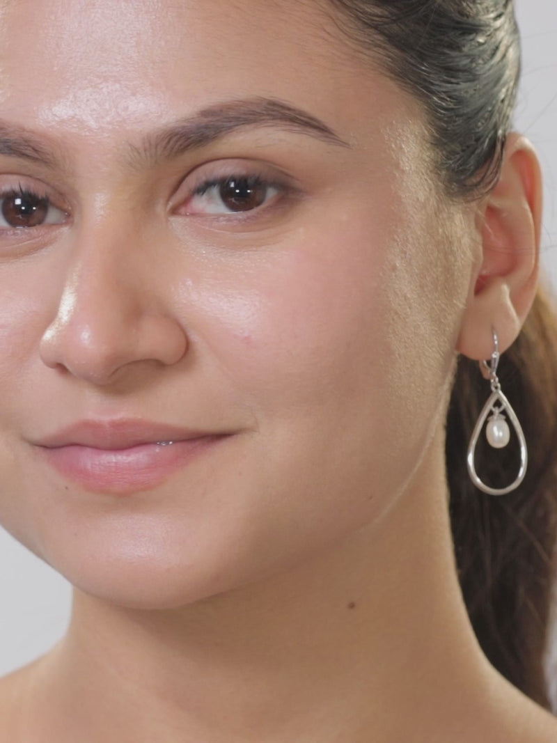 Real Pearl Drops Earring With A Silver Frame-4