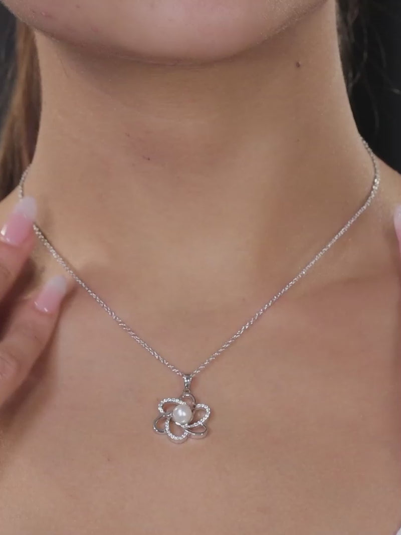 Flower Pearl Necklace In 925 Sterling Silver At Ornate Jewels-3