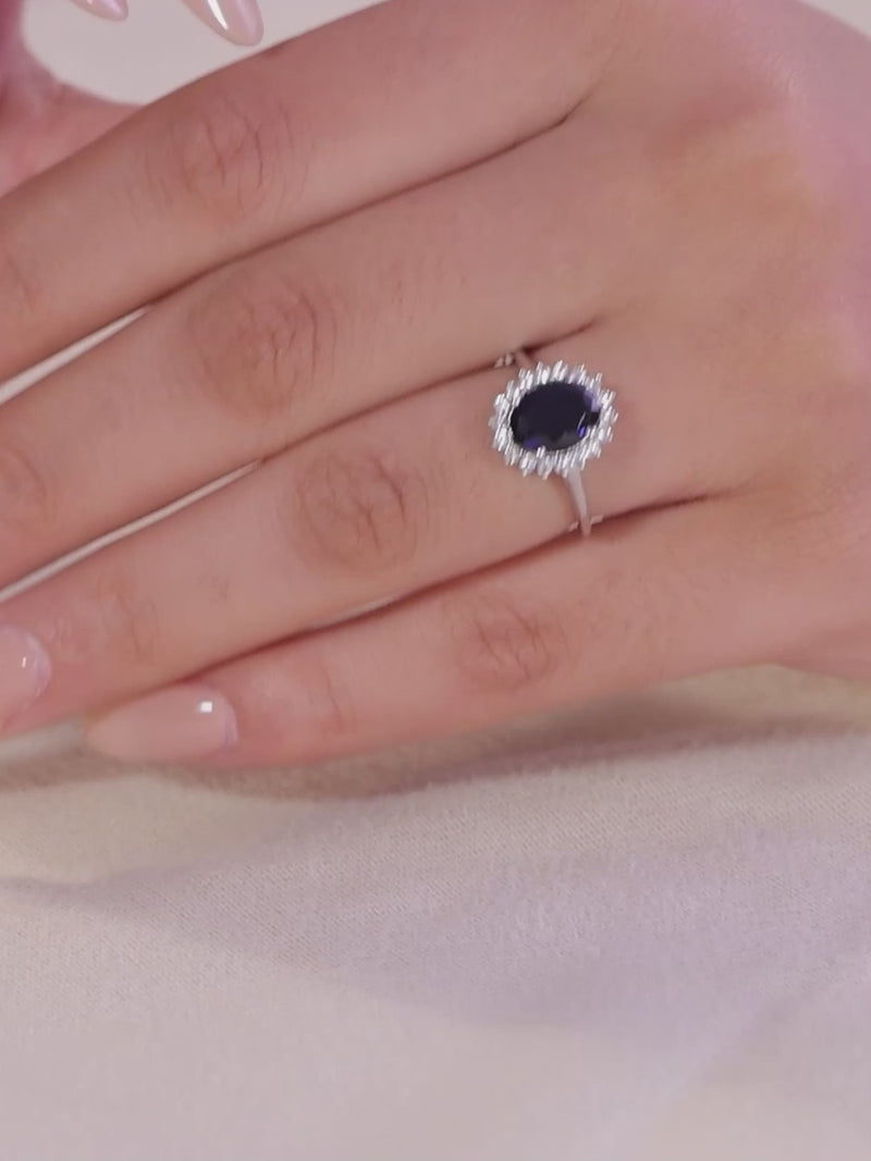 Oval Blue Sapphire Silver Ring