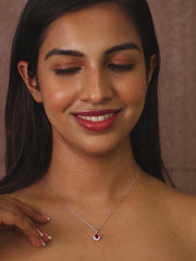 Sterling Silver Red Ruby Halo Necklace With Chain-3