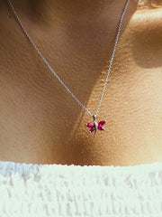 Pure Silver Red Ruby Butterfly Pendant